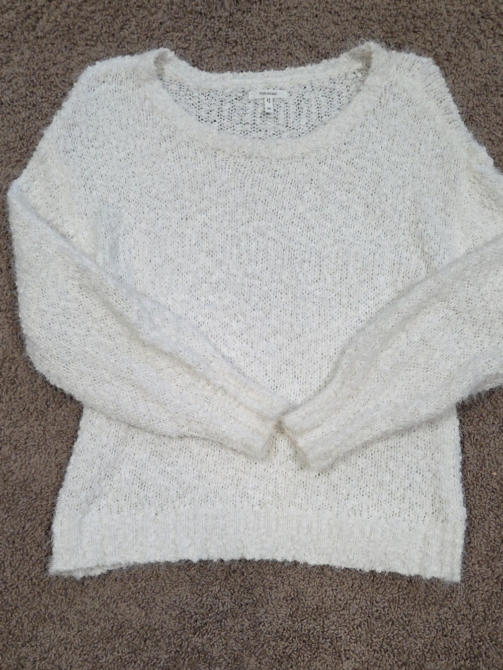 Maurices Cream Fuzzy Crew Neck Sweater
